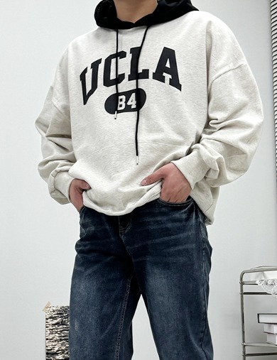 UCLA 컬러 배색 후드 티셔츠