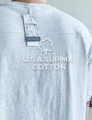 USA 수피마 코튼 절개 오버핏 반팔 티셔츠